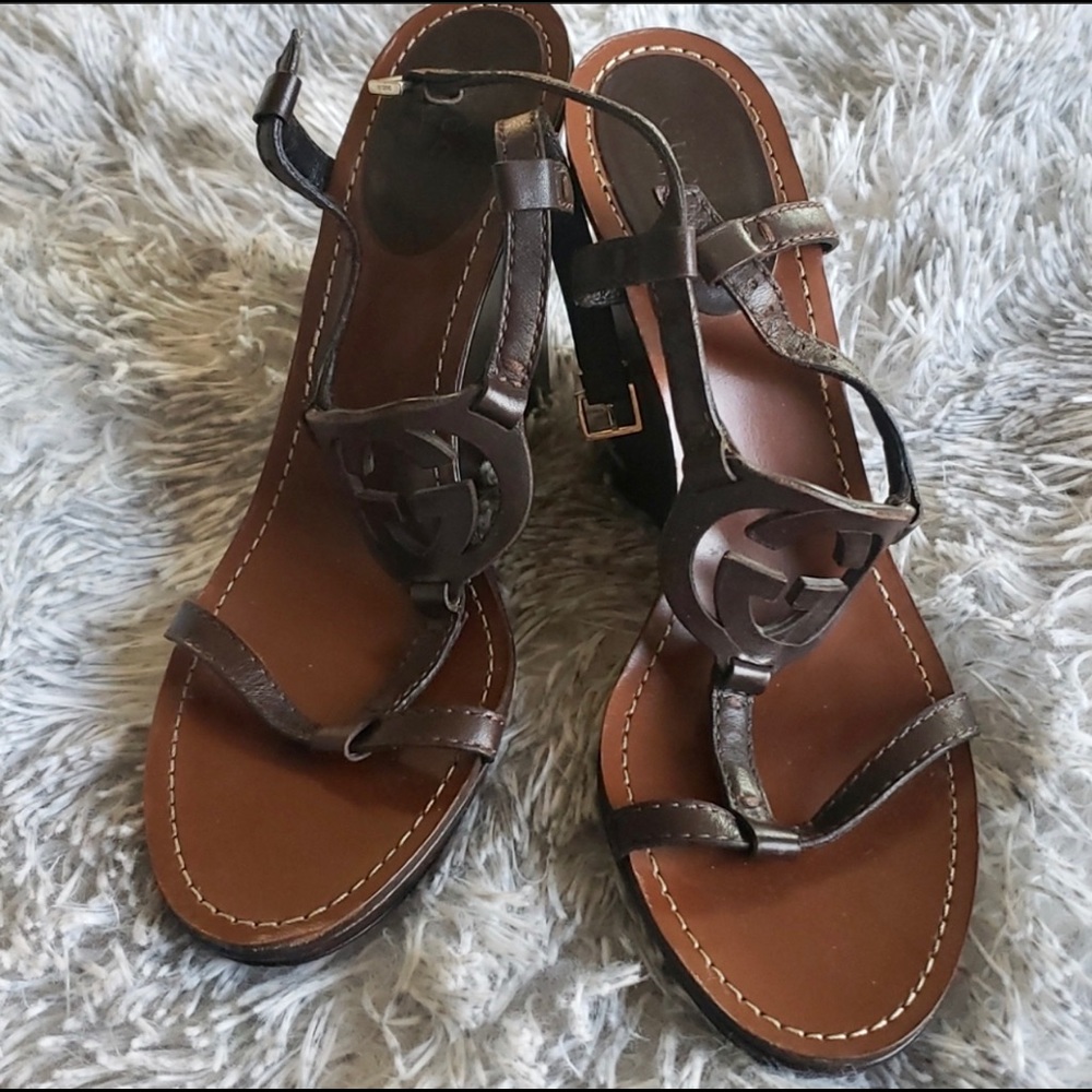 Gucci Brown Leather Wedges